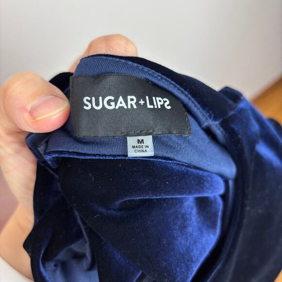 Sugar Lips Blue Velvet Long Sleeve Mini Dress Open Back Puff Shoulder holiday - Picture 7 of 9